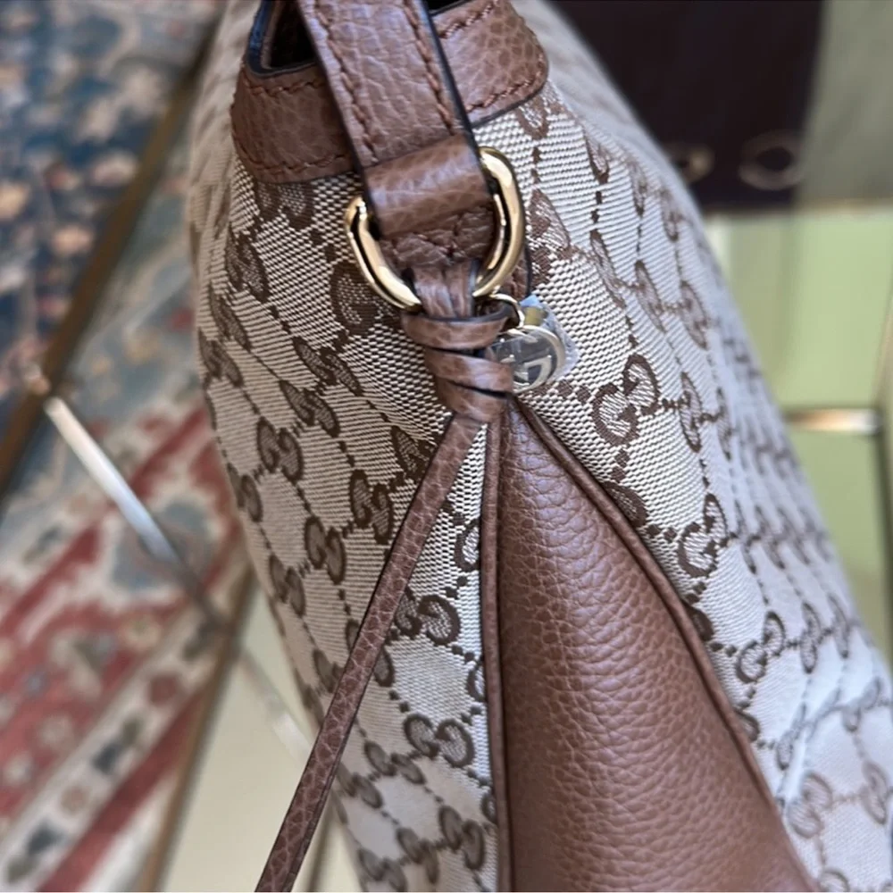 Gucci Tan and Brown Monogram Shoulder Bag